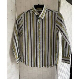 Robert Graham Boys Striped Cotton Button Down Shirt Octopus Cuff Size 8